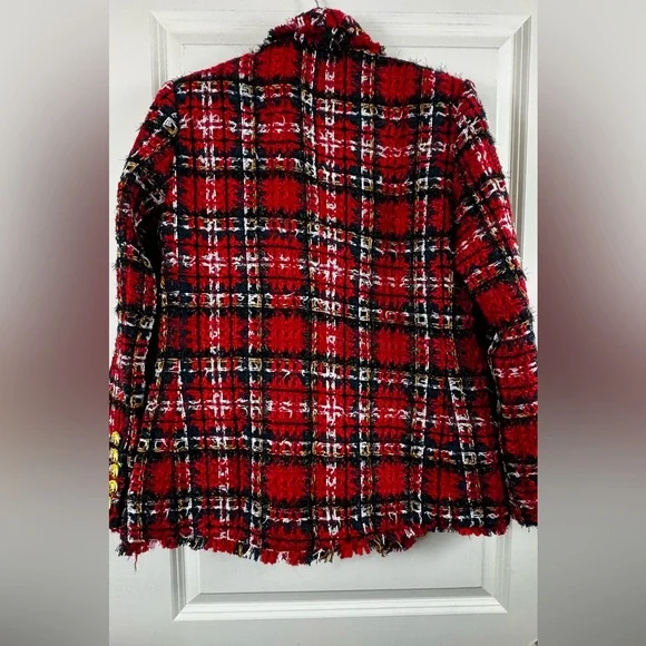 Red Tweed Plaid Blazer - Size M - Picture 4 of 6